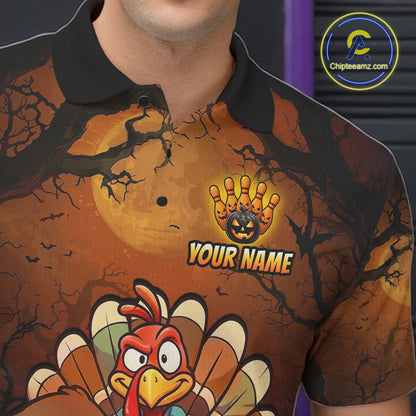 Funny Turkey Pumpkin Bowling Ball Shirt For Men Custom Bowling Turkey Halloween Bowling Team Jerseys NYN4214