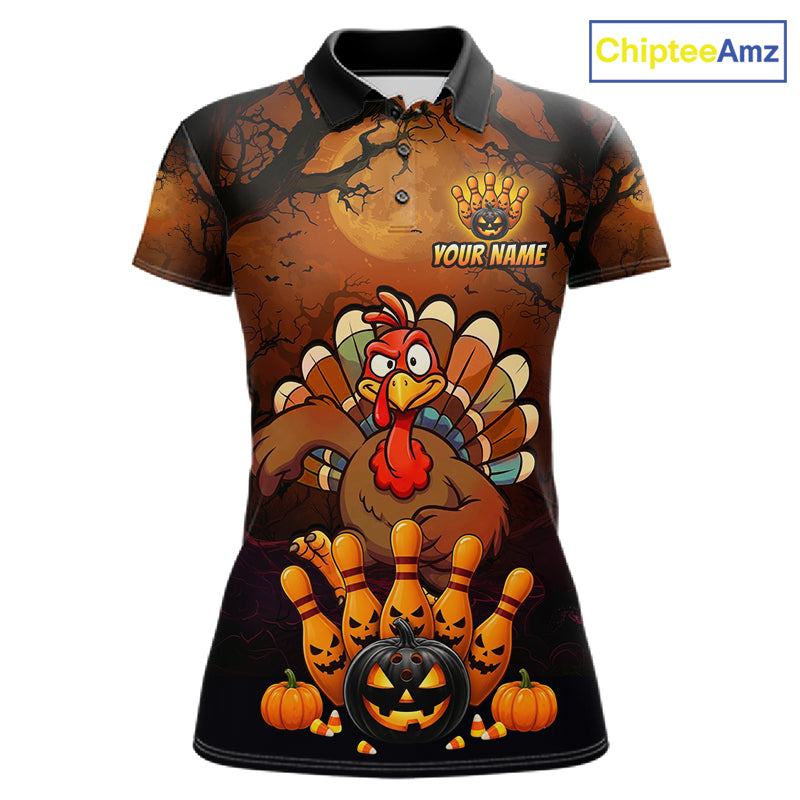 Funny Turkey Pumpkin Bowling Ball Shirt For Women Custom Bowling Turkey Halloween Bowling Team Jerseys NYN4214