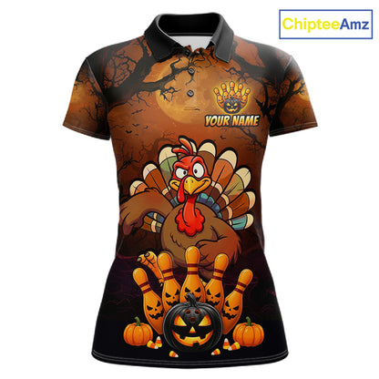 Funny Turkey Pumpkin Bowling Ball Shirt For Women Custom Bowling Turkey Halloween Bowling Team Jerseys NYN4214