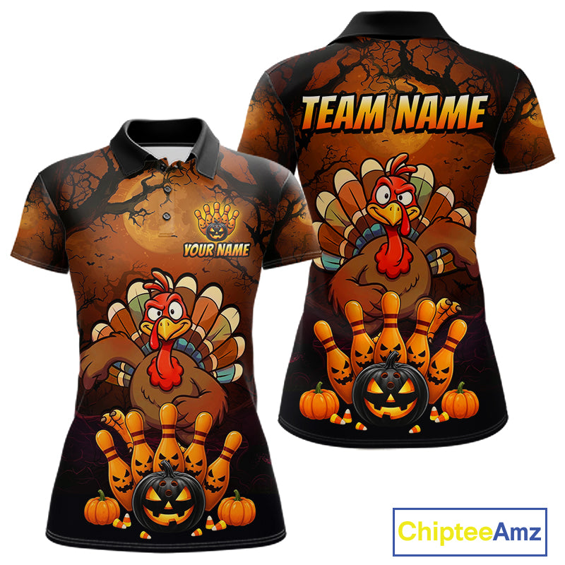 Funny Turkey Pumpkin Bowling Ball Shirt For Women Custom Bowling Turkey Halloween Bowling Team Jerseys NYN4214