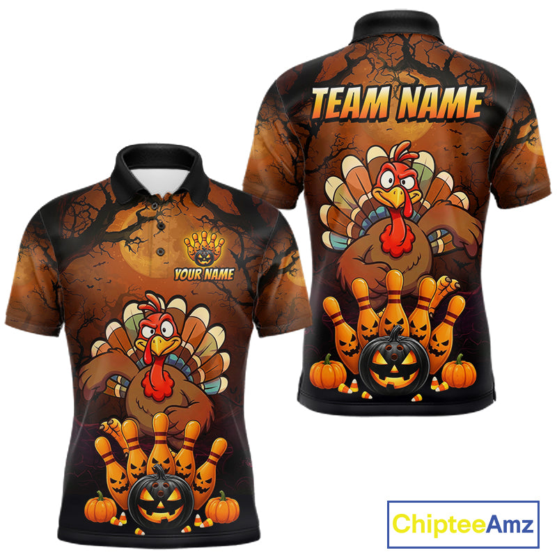 Funny Turkey Pumpkin Bowling Ball Shirt For Men Custom Bowling Turkey Halloween Bowling Team Jerseys NYN4214