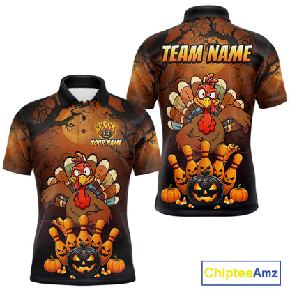 Funny Turkey Pumpkin Bowling Ball Shirt For Men Custom Bowling Turkey Halloween Bowling Team Jerseys NYN4214