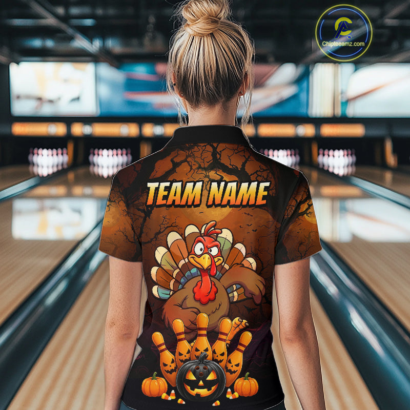 Funny Turkey Pumpkin Bowling Ball Shirt For Women Custom Bowling Turkey Halloween Bowling Team Jerseys NYN4214