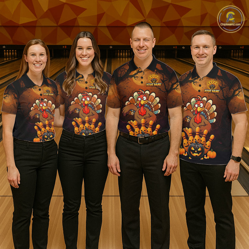 Funny Turkey Pumpkin Bowling Ball Shirt For Men Custom Bowling Turkey Halloween Bowling Team Jerseys NYN4214