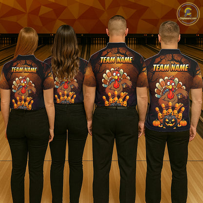 Funny Turkey Pumpkin Bowling Ball Shirt For Men Custom Bowling Turkey Halloween Bowling Team Jerseys NYN4214