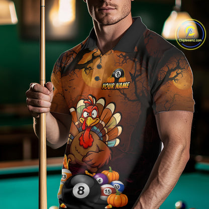 Funny Turkey 8 Ball & 9 Ball Pool Halloween Billiard Team Shirt Custom Pumpkin Billiard Jersey For Men NYN4216