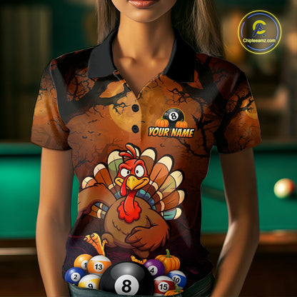 Funny Turkey 8 Ball & 9 Ball Pool Halloween Billiard Team Shirt Custom Pumpkin Billiard Jersey For Women NYN4216