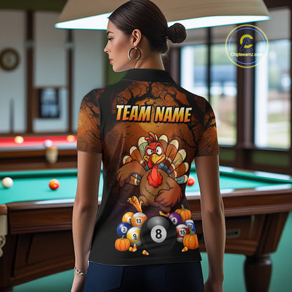 Funny Turkey 8 Ball & 9 Ball Pool Halloween Billiard Team Shirt Custom Pumpkin Billiard Jersey For Women NYN4216