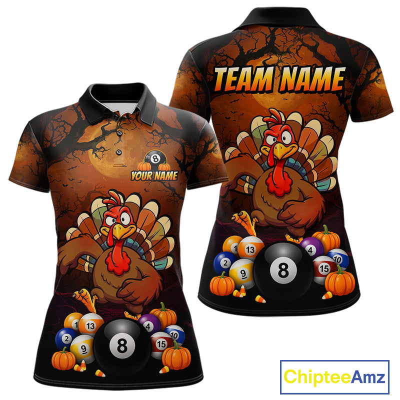 Funny Turkey 8 Ball & 9 Ball Pool Halloween Billiard Team Shirt Custom Pumpkin Billiard Jersey For Women NYN4216