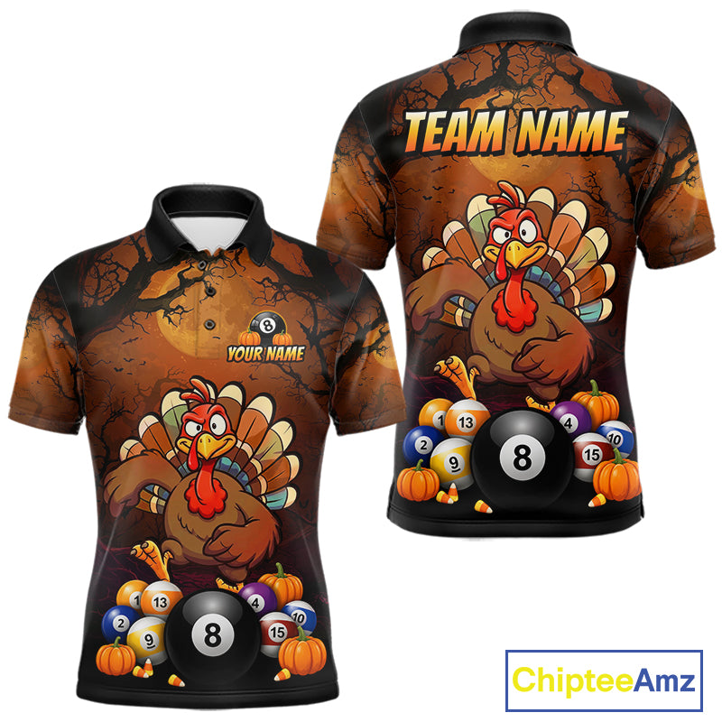 Funny Turkey 8 Ball & 9 Ball Pool Halloween Billiard Team Shirt Custom Pumpkin Billiard Jersey For Men NYN4216