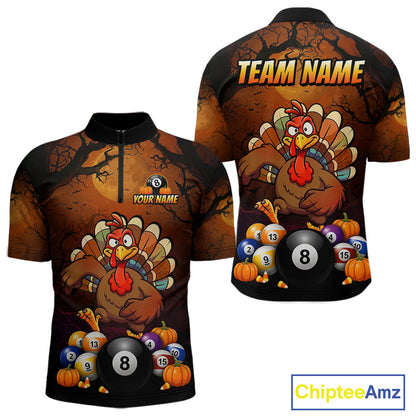 Funny Turkey 8 Ball & 9 Ball Pool Halloween Billiard Team Shirt Custom Pumpkin Billiard Jersey For Men NYN4216