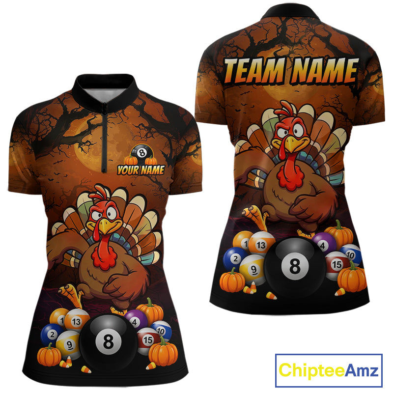 Funny Turkey 8 Ball & 9 Ball Pool Halloween Billiard Team Shirt Custom Pumpkin Billiard Jersey For Women NYN4216