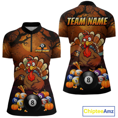 Funny Turkey 8 Ball & 9 Ball Pool Halloween Billiard Team Shirt Custom Pumpkin Billiard Jersey For Women NYN4216