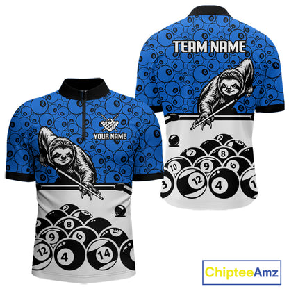 Personalized Sloth Men Billiard Shirt Custom Blue 8-Ball Pool Team Jersey, Funny Sloth Pool Shirt NYN4219