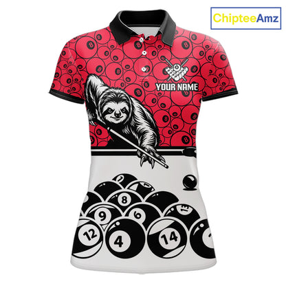 Personalized Sloth Women Billiard Shirt Custom Red 8-Ball Pool Team Jersey, Funny Sloth Pool Shirt NYN4220