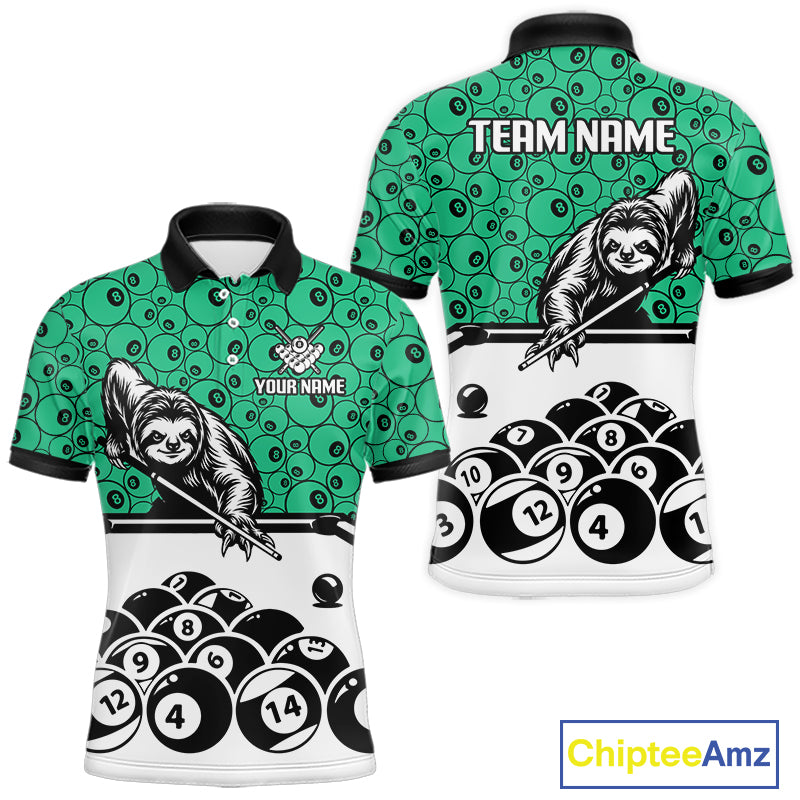 Personalized Sloth Men Billiard Shirt Custom Green 8-Ball Pool Team Jersey, Funny Sloth Pool Shirt NYN4221