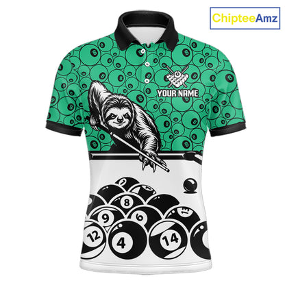Personalized Sloth Men Billiard Shirt Custom Green 8-Ball Pool Team Jersey, Funny Sloth Pool Shirt NYN4221
