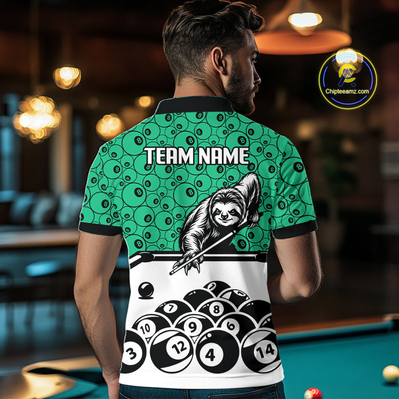 Personalized Sloth Men Billiard Shirt Custom Green 8-Ball Pool Team Jersey, Funny Sloth Pool Shirt NYN4221