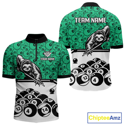 Personalized Sloth Men Billiard Shirt Custom Green 8-Ball Pool Team Jersey, Funny Sloth Pool Shirt NYN4221