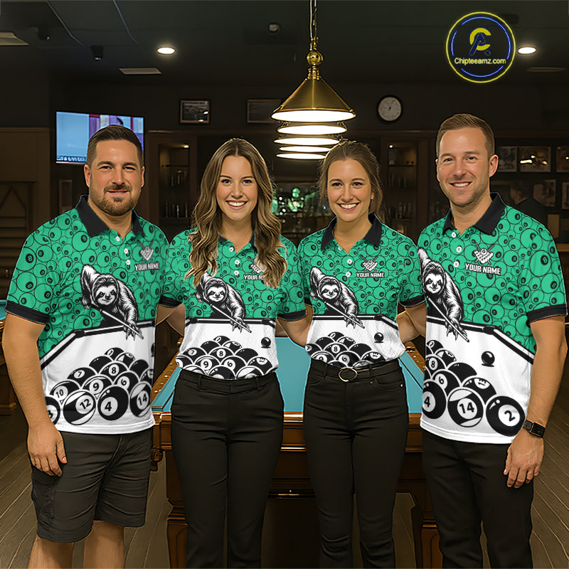 Personalized Sloth Women Billiard Shirt Custom Green 8-Ball Pool Team Jersey, Funny Sloth Pool Shirt NYN4221