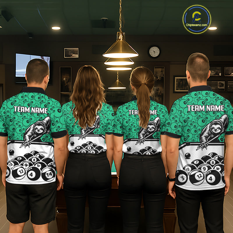 Personalized Sloth Women Billiard Shirt Custom Green 8-Ball Pool Team Jersey, Funny Sloth Pool Shirt NYN4221