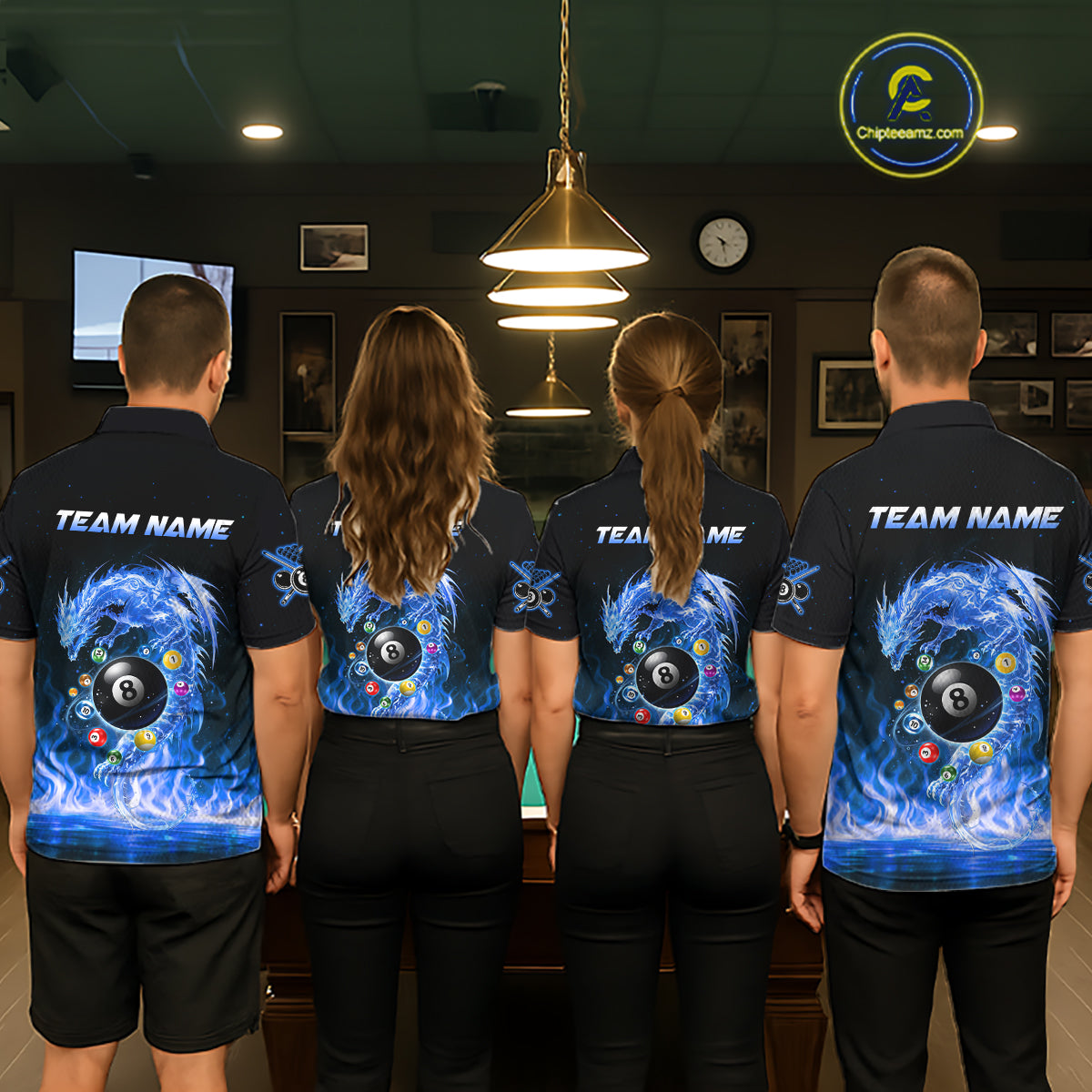Fire Flame Dragon Pool 8 Ball Men's Billiard Shirt Custom Billiard Team League Attire|Blue NYN2557