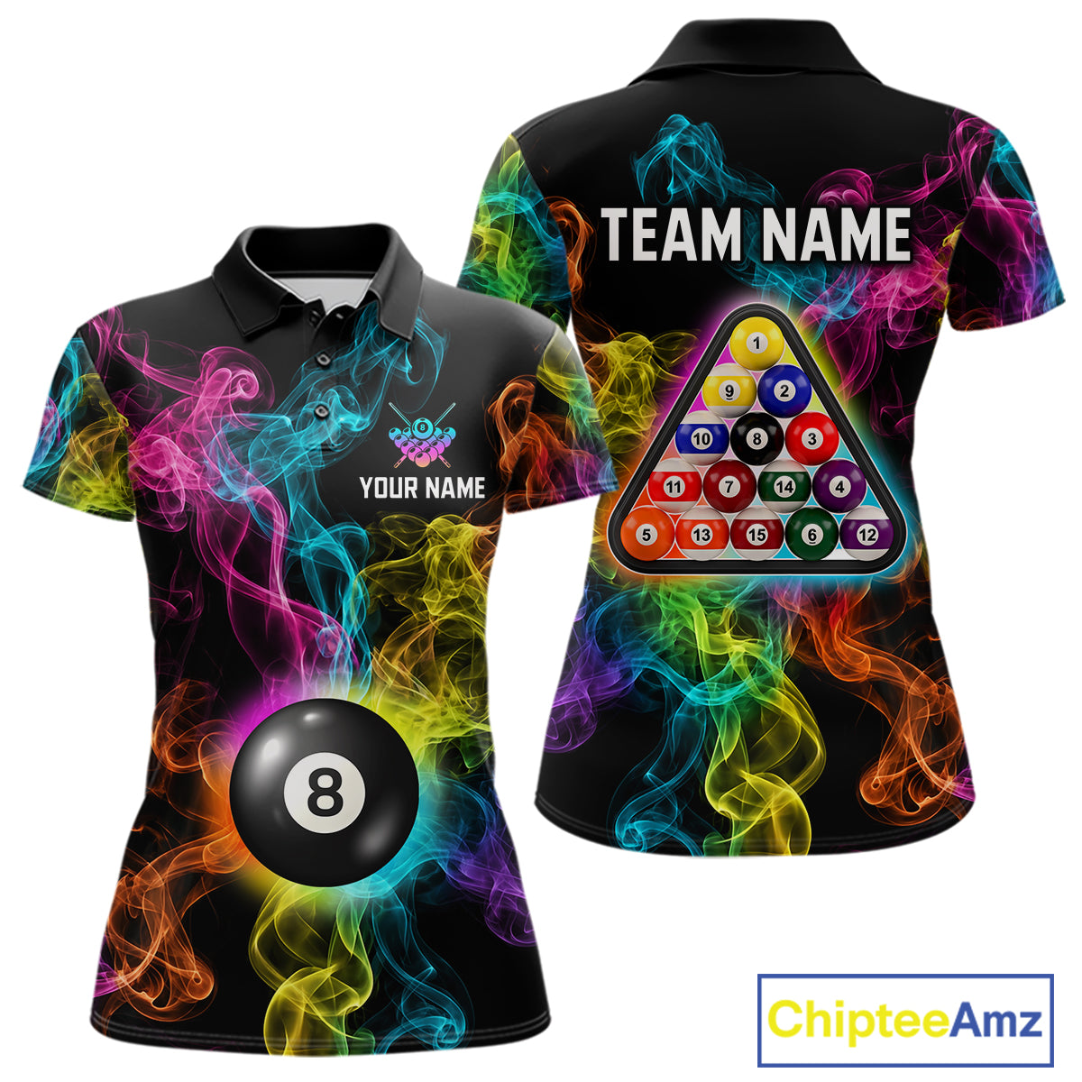 Personalized Colorful Smoke 8 Ball Pool Billiard Shirt For Women Custom Billiard Rack Team Jersey NYN3142