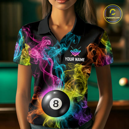 Personalized Colorful Smoke 8 Ball Pool Billiard Shirt For Women Custom Billiard Rack Team Jersey NYN3142