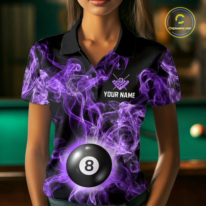 Personalized Purple Smokes 8 Ball Pool Billiard Shirt For Women Custom Billiard Rack Team Jersey NYN3143