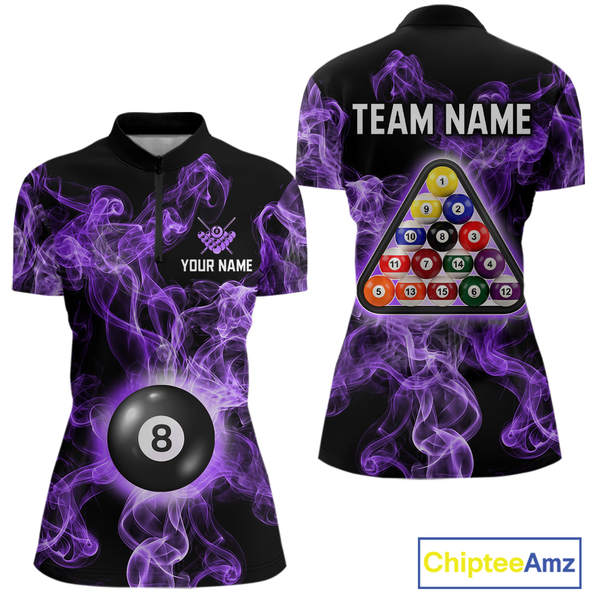 Personalized Purple Smokes 8 Ball Pool Billiard Shirt For Women Custom Billiard Rack Team Jersey NYN3143