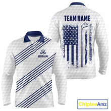 Load image into Gallery viewer, Patriotic American flag golf polo long sleeve shirt for men blue America 250th golf apparel
