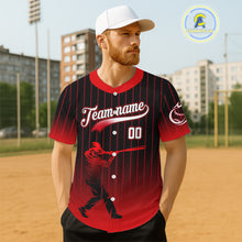 Load image into Gallery viewer, Red And Black Classic Baseball Jersey Custom Pinstripe Baseball Jersey For Men NYN0814