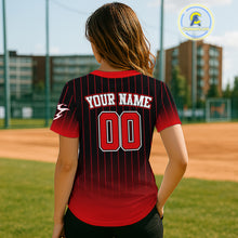 Load image into Gallery viewer, Red Classic Pinstripe Baseball Jersey Custom Team Name &amp; Number For Women | Game Day Gear NYN0814