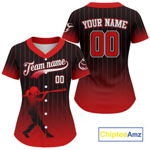 Load image into Gallery viewer, Red Classic Pinstripe Baseball Jersey Custom Team Name &amp; Number For Women | Game Day Gear NYN0814