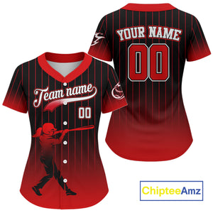 Red Classic Pinstripe Baseball Jersey Custom Team Name & Number For Women | Game Day Gear NYN0814