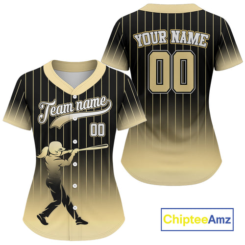 Yellow Pinstripe Jersey For Women Custom Baseball Shirt With Name Number | Classic Style NYN0815