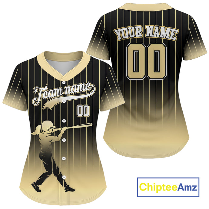 Yellow And Black Classic Baseball Jersey Custom Pinstripe Baseball Jersey For Women NYN0815