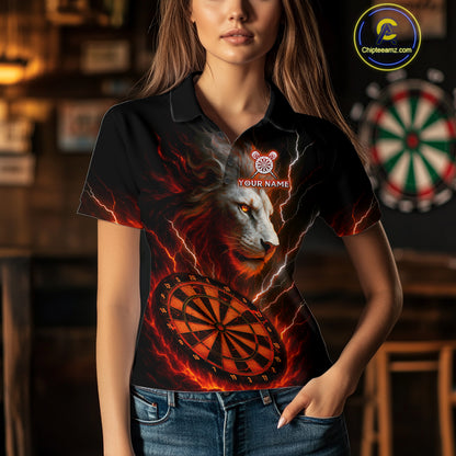 Red Custom Women Darts Shirt With Lion Personalized Lightning Dartboard Dart Jerseys NYN1219