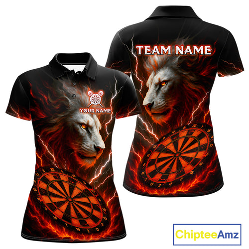 Red Custom Women Darts Shirt With Lion Personalized Lightning Dartboard Dart Jerseys NYN1219