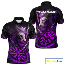 Load image into Gallery viewer, Purple Custom Men Darts Shirt With Lion Personalized Lightning Dartboard Dart Jerseys NYN1220