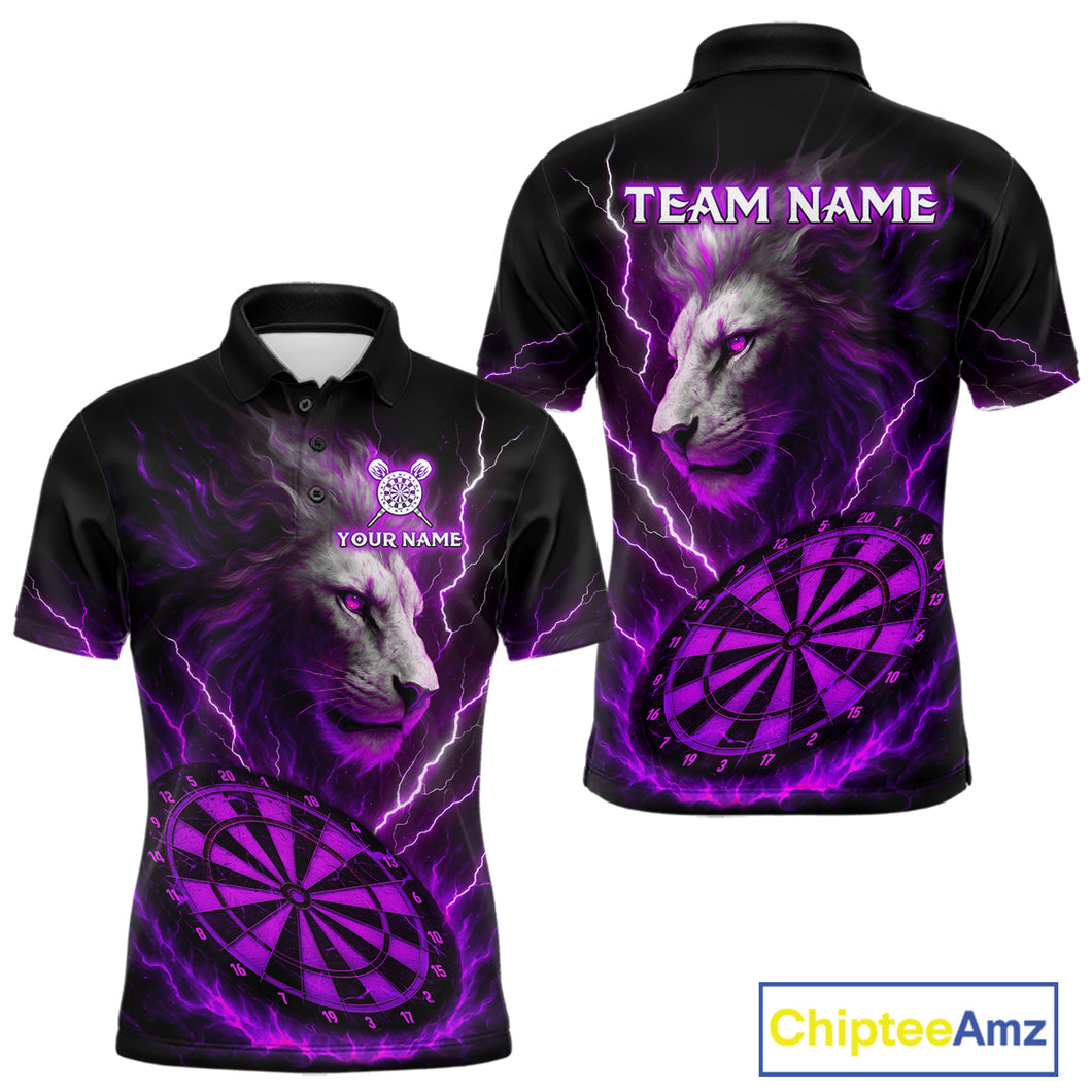 Purple Custom Men Darts Shirt With Lion Personalized Lightning Dartboard Dart Jerseys NYN1220