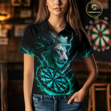 Load image into Gallery viewer, Turquoise Custom Women Darts Shirt With Lion Personalized Lightning Dartboard Dart Jerseys NYN1221