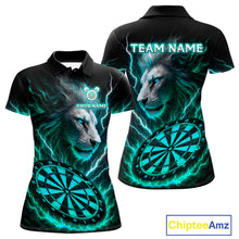 Load image into Gallery viewer, Turquoise Custom Women Darts Shirt With Lion Personalized Lightning Dartboard Dart Jerseys NYN1221