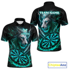 Load image into Gallery viewer, Turquoise Custom Men Darts Shirt With Lion Personalized Lightning Dartboard Dart Jerseys NYN1221