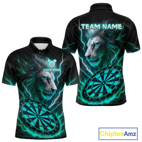 Turquoise Custom Men Darts Shirt With Lion Personalized Lightning Dartboard Dart Jerseys NYN1221