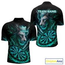Load image into Gallery viewer, Turquoise Custom Men Darts Shirt With Lion Personalized Lightning Dartboard Dart Jerseys NYN1221