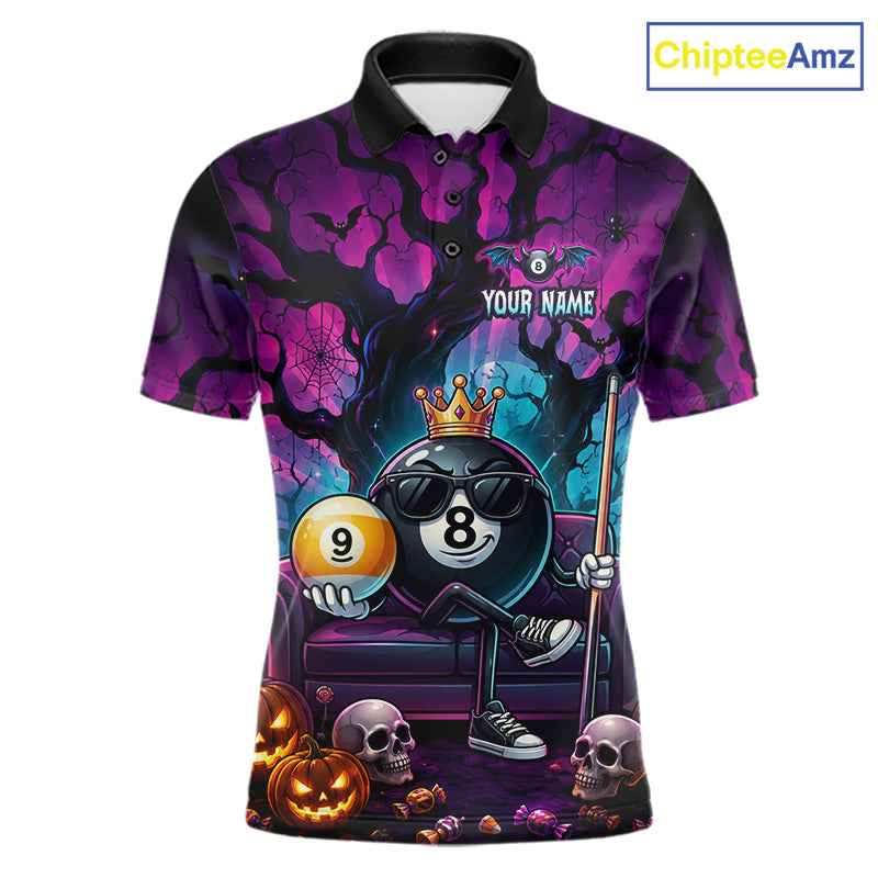 Custom Halloween Pool Billiard Shirt For Men, Cool Crown 8 Ball & 9 Ball Halloween Billiard Team Jersey NYN4247