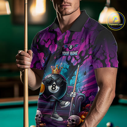 Custom Halloween Pool Billiard Shirt For Men, Cool Crown 8 Ball & 9 Ball Halloween Billiard Team Jersey NYN4247