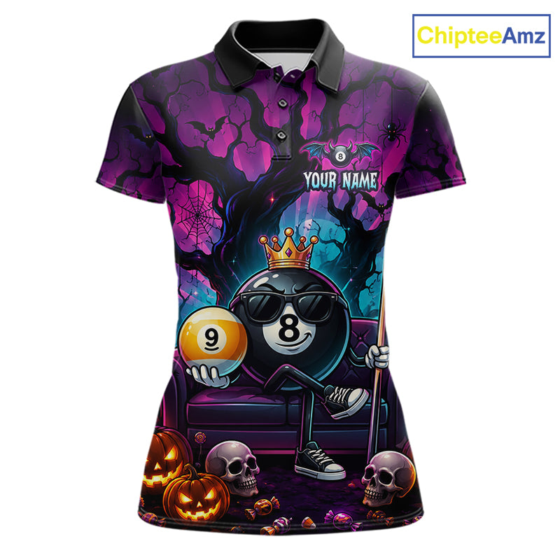 Custom Halloween Pool Billiard Shirt For Women, Cool Crown 8 Ball & 9 Ball Halloween Billiard Team Jersey NYN4247