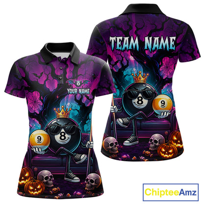 Custom Halloween Pool Billiard Shirt For Women, Cool Crown 8 Ball & 9 Ball Halloween Billiard Team Jersey NYN4247